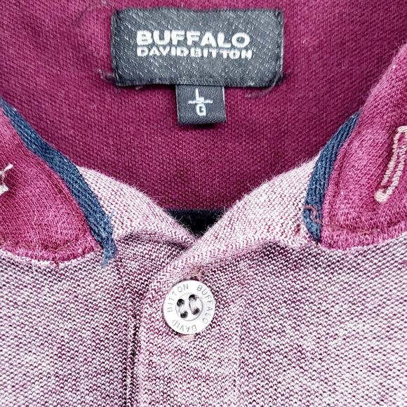 Buffalo David Bitton Maroon Red Polo Shirt with Pocket Short-Sleeved Men's Sz L - Picture 3 of 6